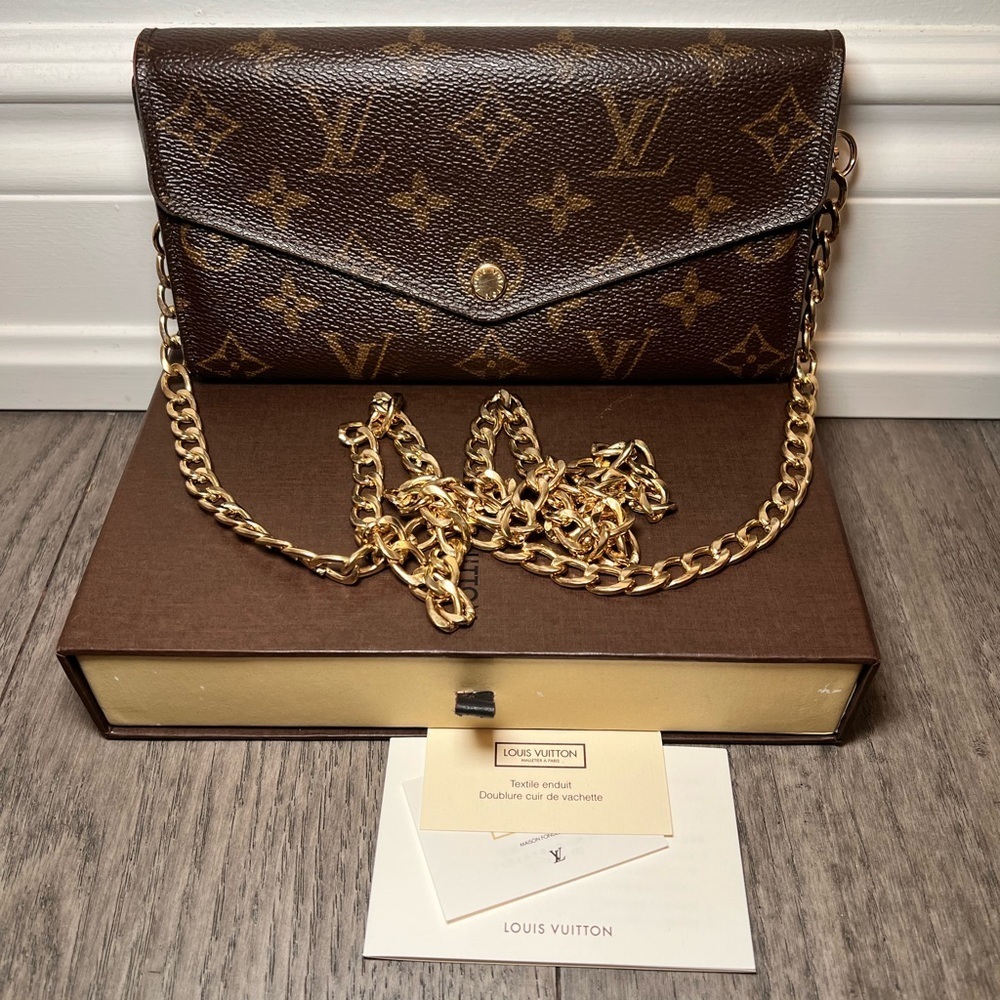 Authentic Louis Vuitton Brown and Gold Monogram Wallet on Chain - Picture 7 of 11